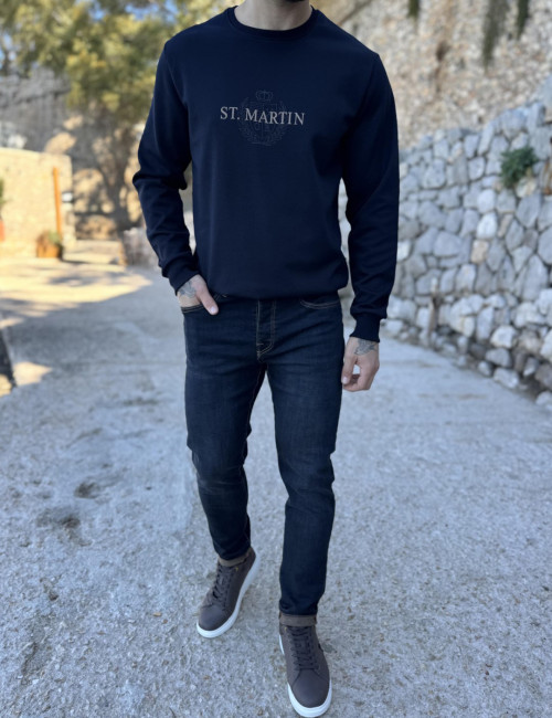 Ανδρικό blueblack τζιν παντελόνι πεντάτσεπο με κουμπιά 3LN1366
