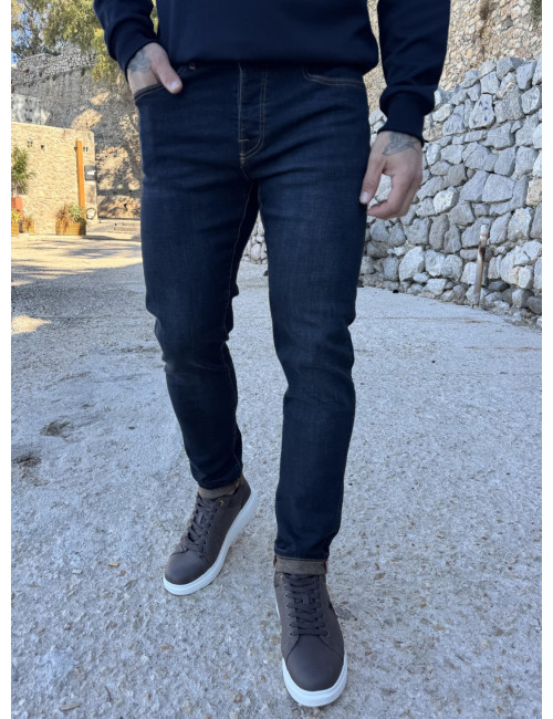 Ανδρικό blueblack τζιν παντελόνι πεντάτσεπο με κουμπιά 3LN1366