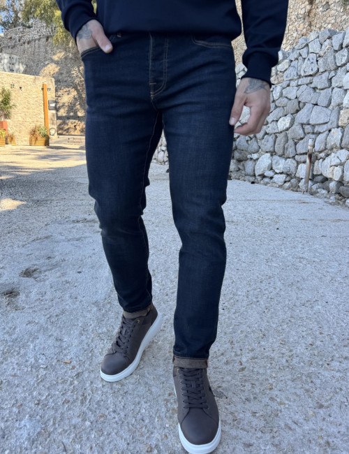 Ανδρικό blueblack τζιν παντελόνι πεντάτσεπο με κουμπιά 3LN1366