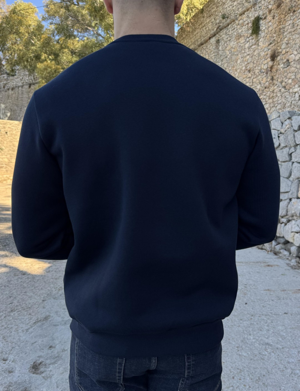 Ανδρικό μονόχρωμό, βαμβακερό φούτερ με τύπωμα στο στήθος.