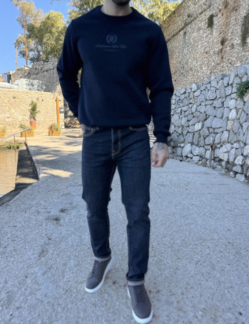 Ανδρικό μπλε raw ξεβαμμένο πεντάτσεπο τζιν παντελόνι ίσιο με κουμπιά 3LN2071