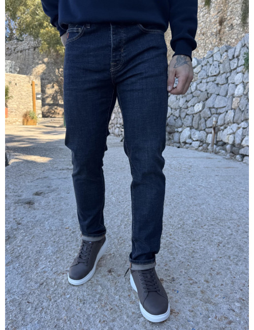 Ανδρικό μπλε raw ξεβαμμένο πεντάτσεπο τζιν παντελόνι ίσιο με κουμπιά 3LN2071