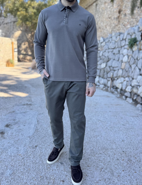 Everbest Ανδρική πούρο Polo μακρυμάνικη μπλούζα Plus size 271044P