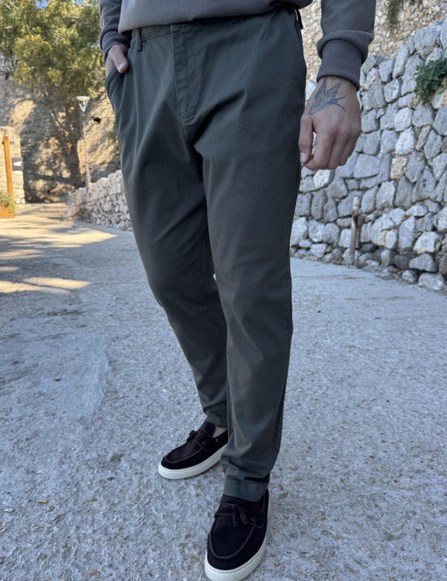 Αντρικό χακί υφασμάτινο παντελόνι με λάστιχο στην μέση BO1748X