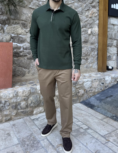 Everbest Ανδρική κυπαρισσί Polo μακρυμάνικη μπλούζα Plus size 271044