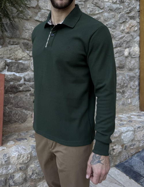 Everbest Ανδρική κυπαρισσί Polo μακρυμάνικη μπλούζα Plus size 271044