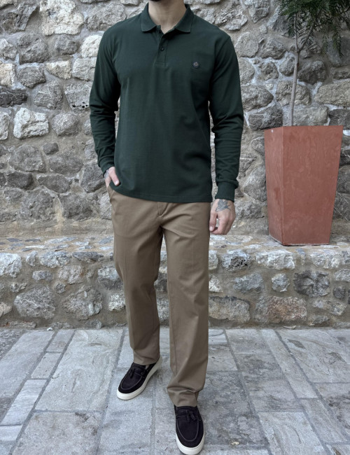 Everbest Ανδρική κυπαρισσί πικέ Polo μακρυμάνικη μπλούζα Plus size 271028K