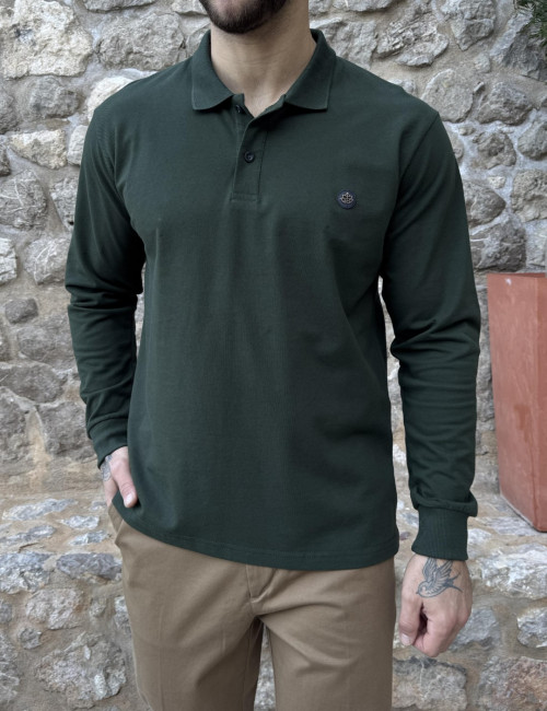 Everbest Ανδρική κυπαρισσί πικέ Polo μακρυμάνικη μπλούζα Plus size 271028K