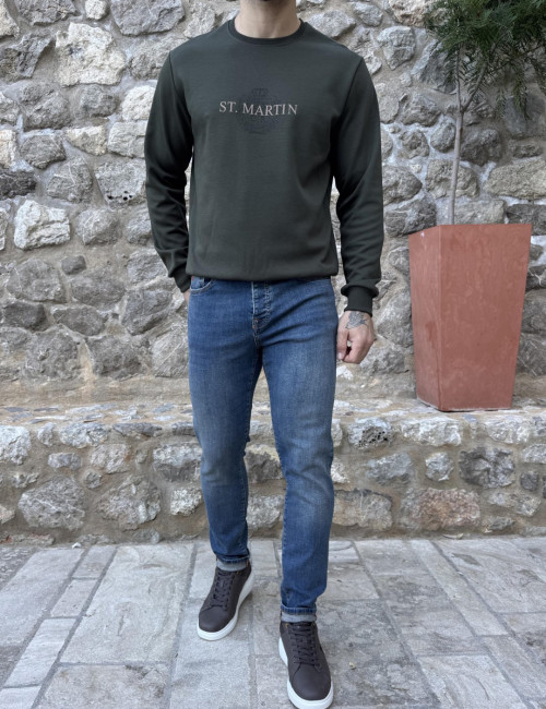 Ανδρικό μπλε ξεβαμμένο τζιν παντελόνι πεντάτσεπο με κουμπιά 3LN1358