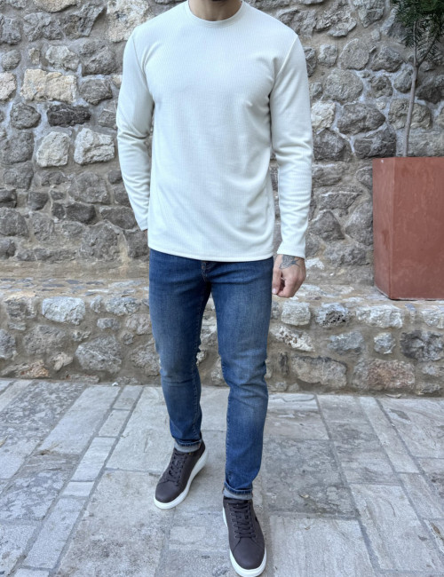 Ανδρική μπεζ άμμου βαμβακερή ριπ μπλούζα RJN2714A