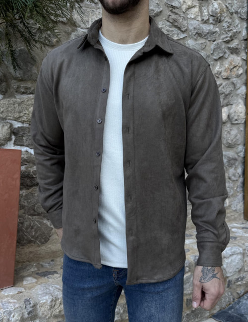Ανδρικό βαμβακερό χακί σουέτ Overshirt SH26900X