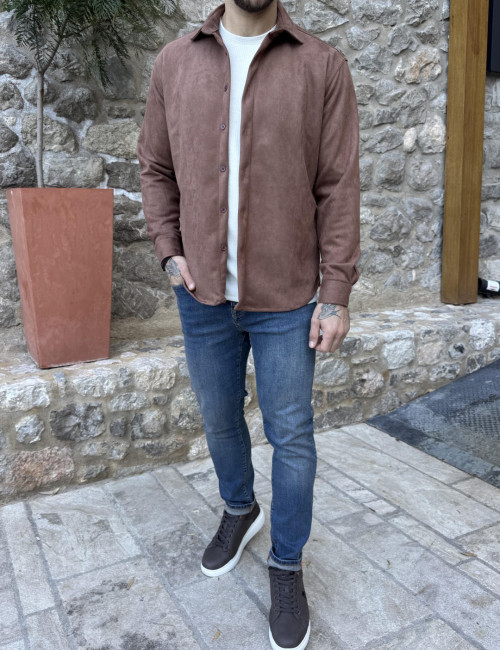 Ανδρικό βαμβακερό ταμπά σουέτ Overshirt SH26900