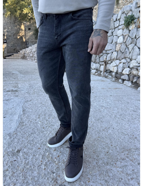 Ανδρικό ανθρακί με φθορές slim τζιν παντελόνι ελαστικό GB5825