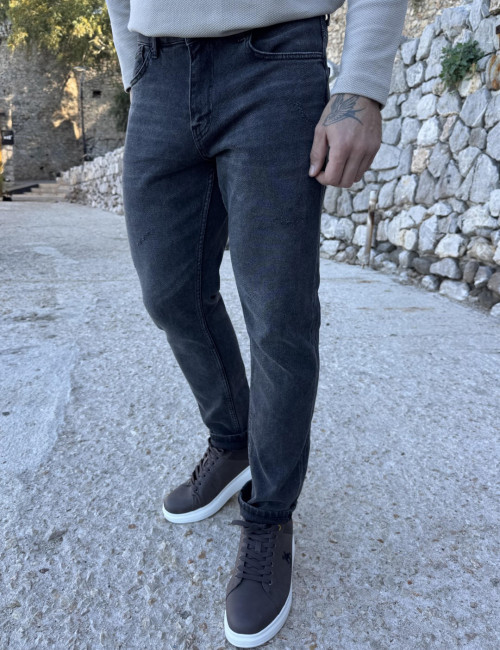 Ανδρικό ανθρακί με φθορές slim τζιν παντελόνι ελαστικό GB5825