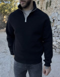 Ανδρικό μονόχρωμο φούτερ με γιακά και μισό φερμουάρ.