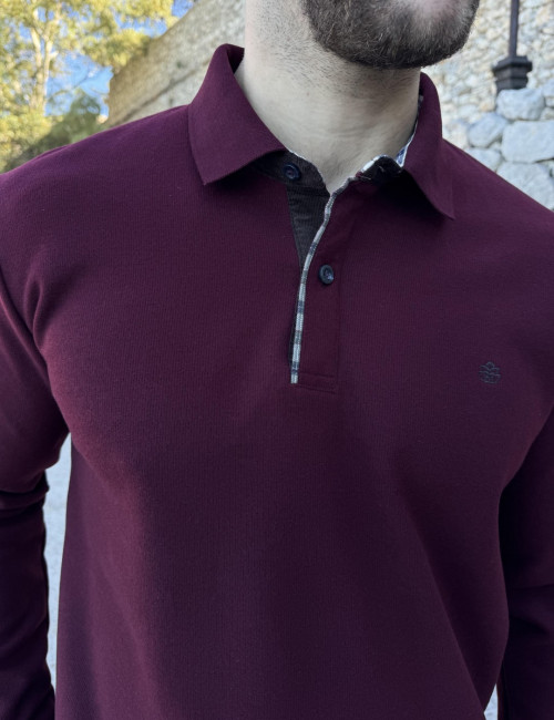 Everbest Ανδρική μπορντό Polo μακρυμάνικη μπλούζα Plus size 271044B