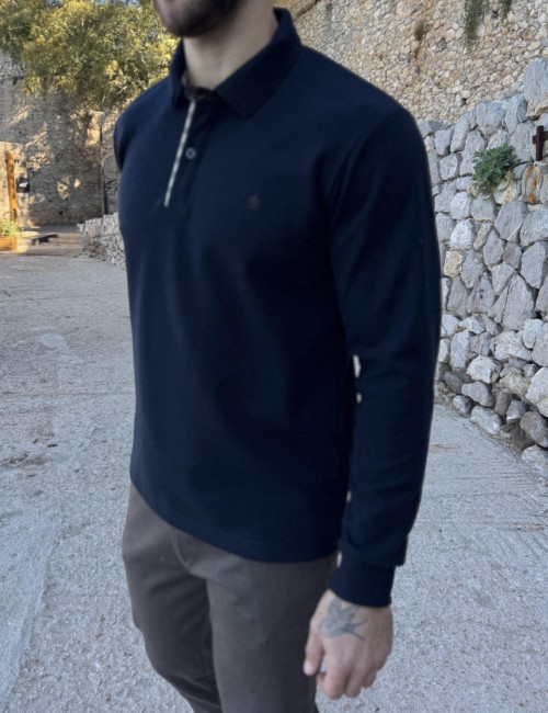 Everbest Ανδρική μπλε navy Polo μακρυμάνικη μπλούζα Plus size 271044Ν