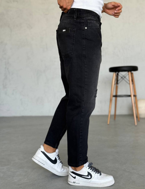 Ανδρικό μαύρο ξεβαμμένο loose τζιν πεντάτσεπο με φθορές WE2302