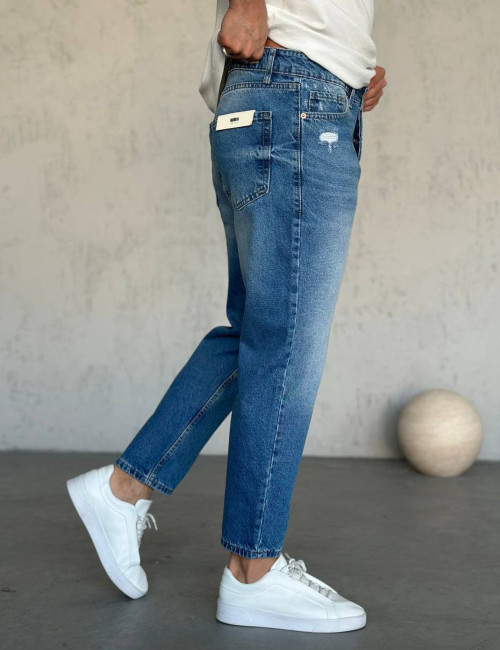 Ανδρικό μπλε ανοικτό loose τζιν πεντάτσεπο με φθορές WE2909