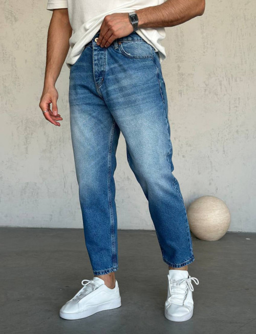 Ανδρικό μπλε ανοικτό loose τζιν πεντάτσεπο με φθορές WE2909