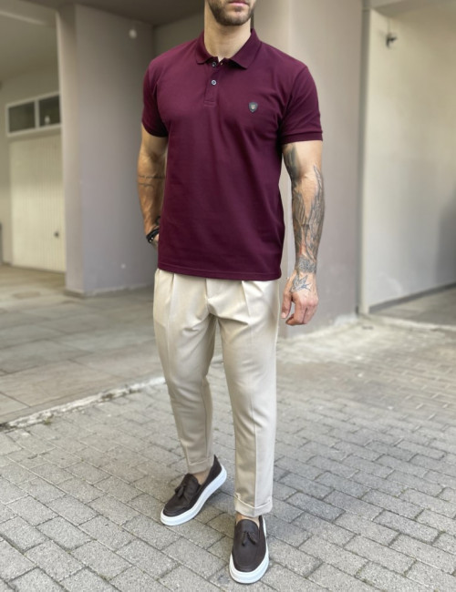 Everbest ανδρική μπορντό πικέ Polo μπλούζα Plus Size 252829B