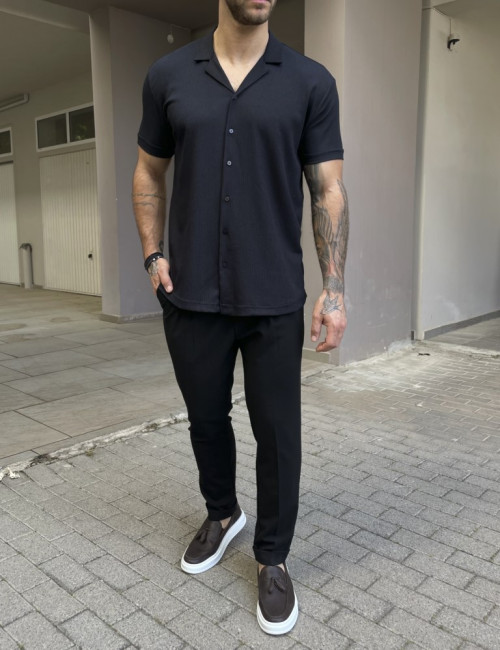Ανδρικό μαύρο κοντομάνικο πουκάμισο TST1310M