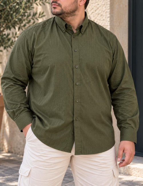 Ανδρικό χακί πουκάμισο Plus Size CA2720X
