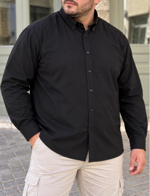 Ανδρικό μαύρο κλασικό πουκάμισο Plus Size CA2722