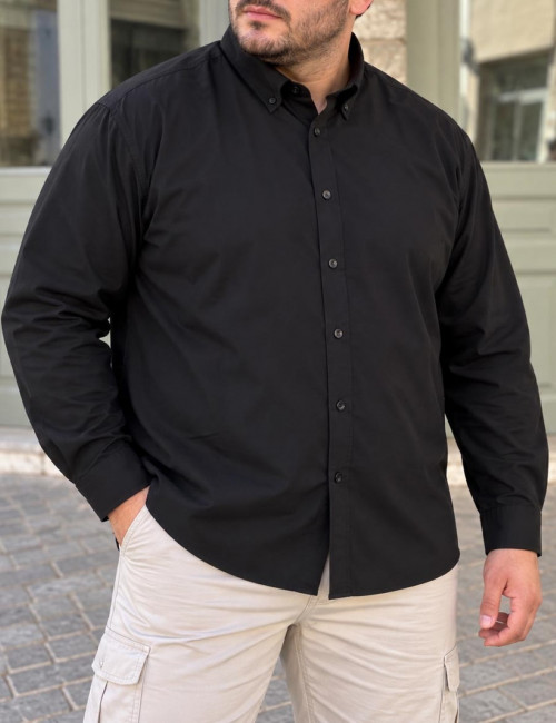Ανδρικό μαύρο κλασικό πουκάμισο Plus Size CA2722