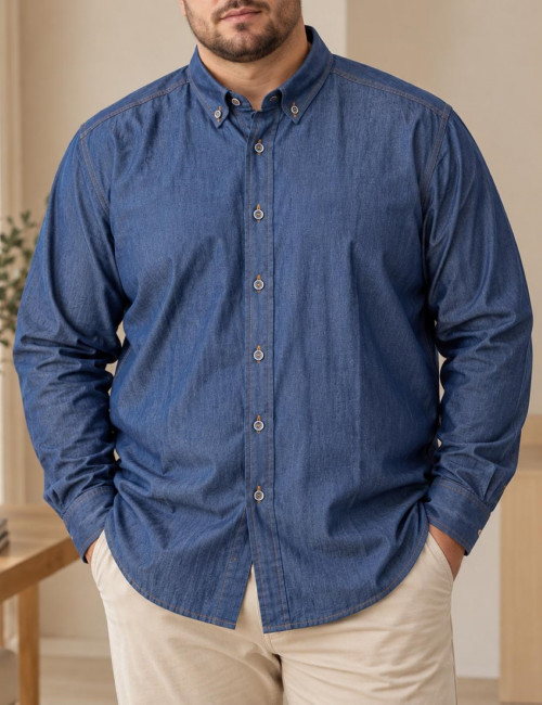 Ανδρικό denim κλασικό πουκάμισο Plus Size CA2721