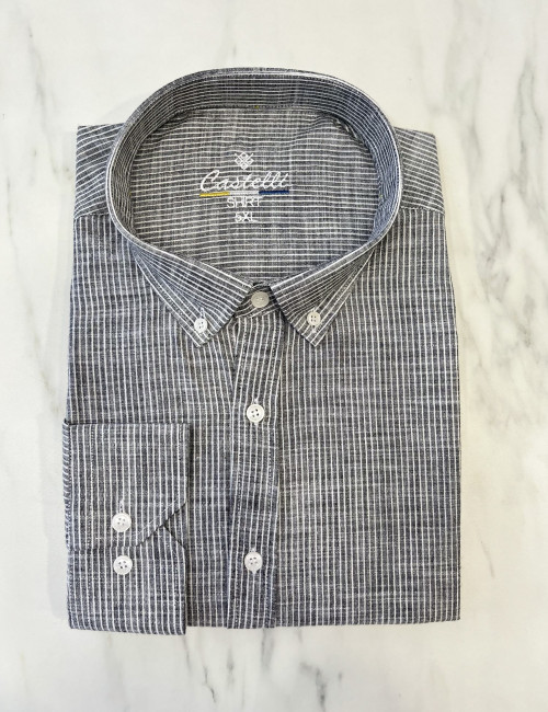 Ανδρικό γκρι ριγέ πουκάμισο με γιακά CA2521