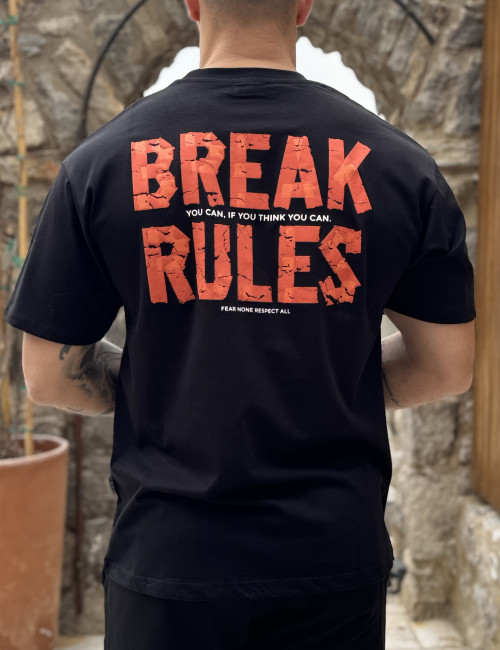 Ανδρική βαμβακερή μαύρη κοντομάνικη Oversized μπλούζα με τύπωμα KEF2624M