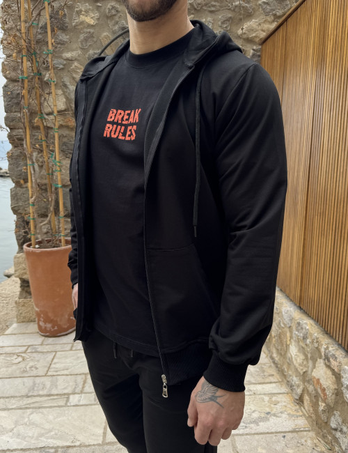 Ανδρική μαύρη βαμβακερή ζακέτα με κουκούλα KEF2630