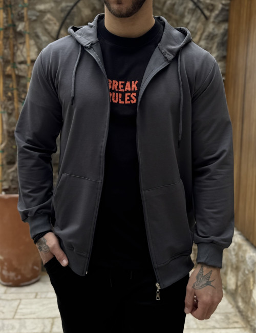 Ανδρική ανθρακί βαμβακερή ζακέτα με κουκούλα KEF2630G