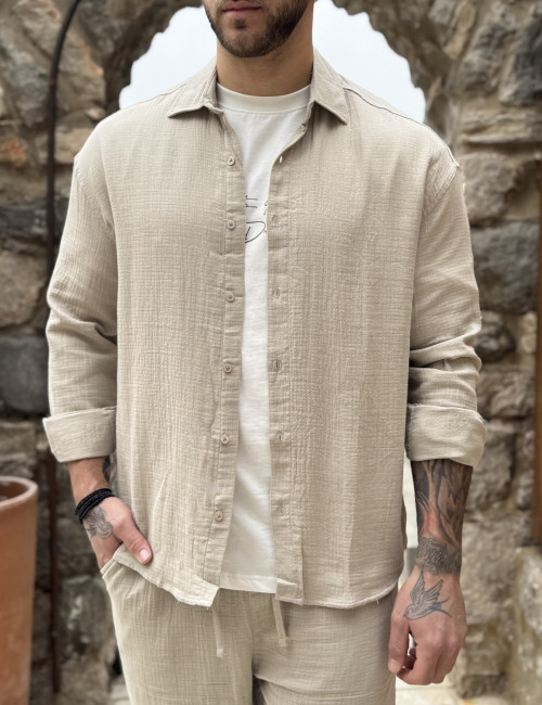 Ανδρικό μπεζ πουκάμισο με γιακά ES516B