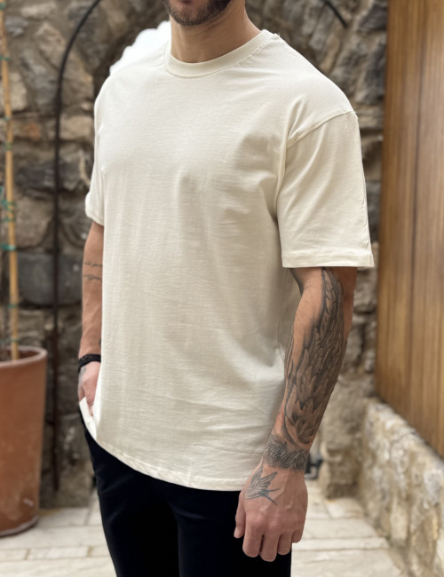 Ανδρική βαμβακερή εκρού κοντομάνικη Oversized μπλούζα KEF2622