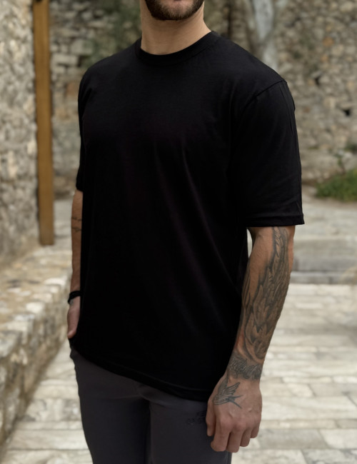 Ανδρική βαμβακερή μαύρη κοντομάνικη μπλούζα KEF2626M