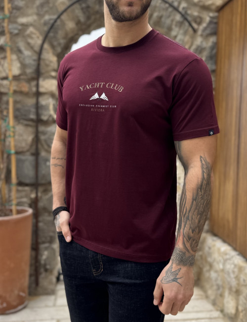 Everbest ανδρική μπορντό κοντομάνικη μπλούζα με τύπωμα Plus Size 262804B