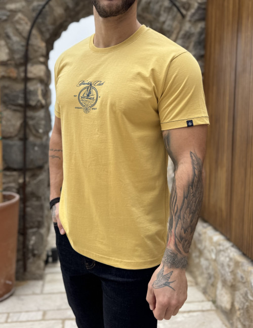 Everbest ανδρική ώχρα κοντομάνικη μπλούζα με τύπωμα Plus Size 262803