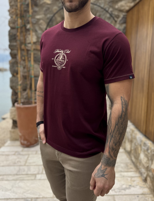 Everbest ανδρική μπορντό κοντομάνικη μπλούζα με τύπωμα Plus Size 262803B