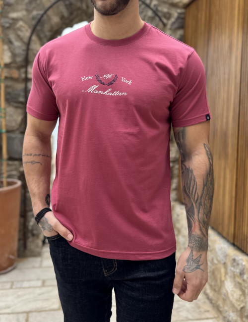 Everbest ανδρική κερασί κοντομάνικη μπλούζα με τύπωμα Plus Size 262802K