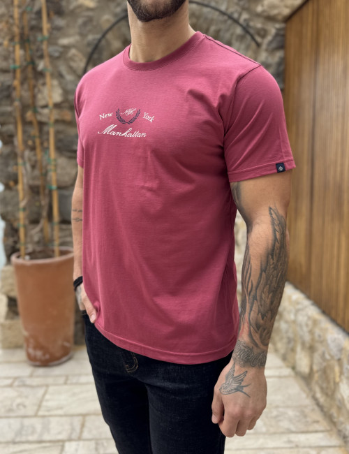 Everbest ανδρική κερασί κοντομάνικη μπλούζα με τύπωμα Plus Size 262802K