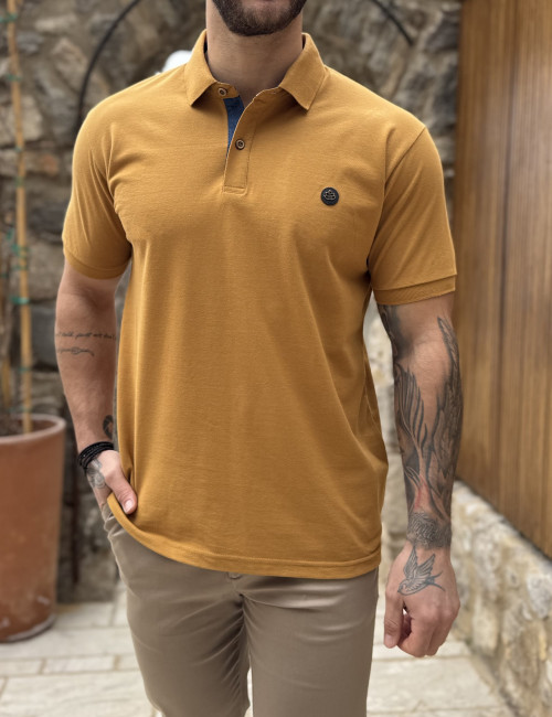 Everbest ανδρική ώχρα πικέ Polo μπλούζα Plus Size 262833O