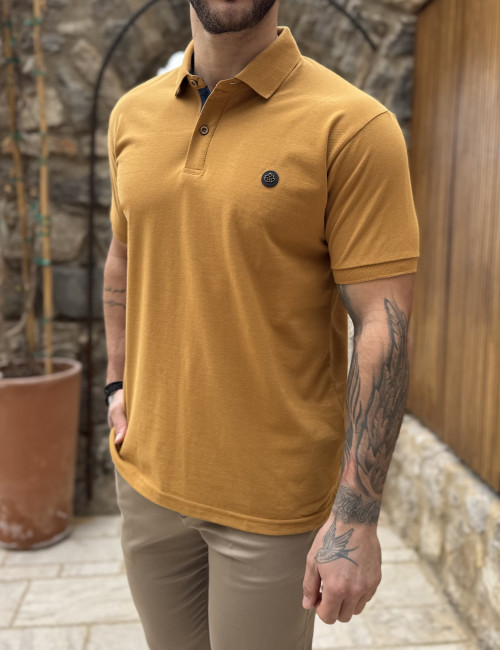 Everbest ανδρική ώχρα πικέ Polo μπλούζα Plus Size 262833O