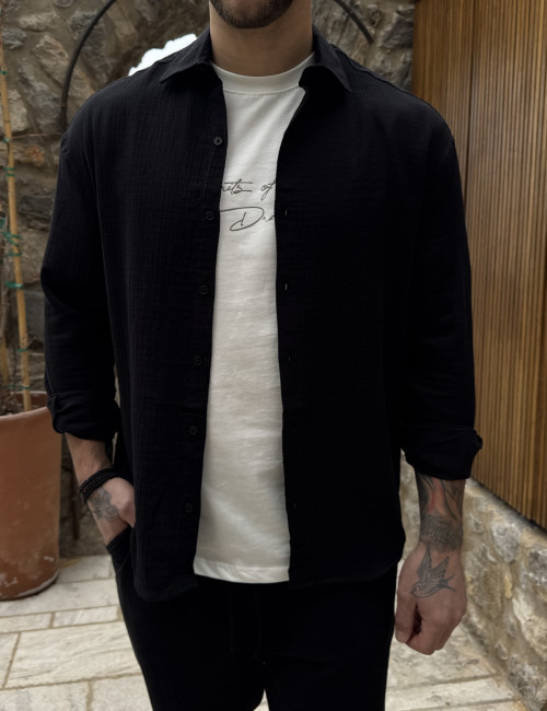 Ανδρικό μαύρο πουκάμισο με γιακά ES516