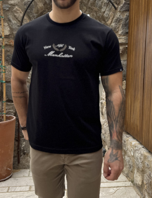 Everbest ανδρική μαύρη κοντομάνικη μπλούζα με τύπωμα Plus Size 262802