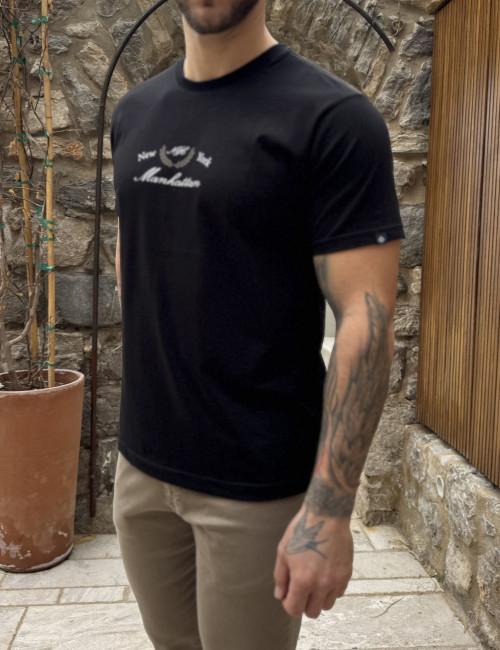 Everbest ανδρική μαύρη κοντομάνικη μπλούζα με τύπωμα Plus Size 262802