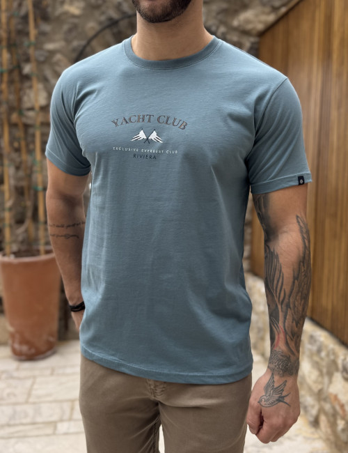 Everbest ανδρική μπλε Indigo κοντομάνικη μπλούζα με τύπωμα Plus Size 262804