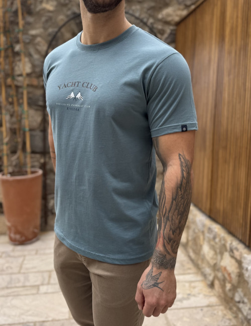 Everbest ανδρική μπλε Indigo κοντομάνικη μπλούζα με τύπωμα Plus Size 262804