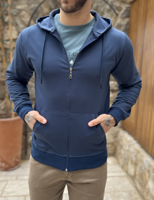 Ανδρική μπλε Indigo βαμβακερή ζακέτα με κουκούλα KEF2630Β